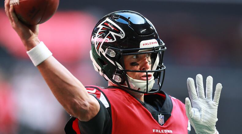 Atlanta Falcons quarterback Matt Ryan prepares to play the Tampa Bay Buccaneers in a NFL football game on Sunday, Oct 14, 2018, in Atlanta.   Curtis Compton/ccompton@ajc.com