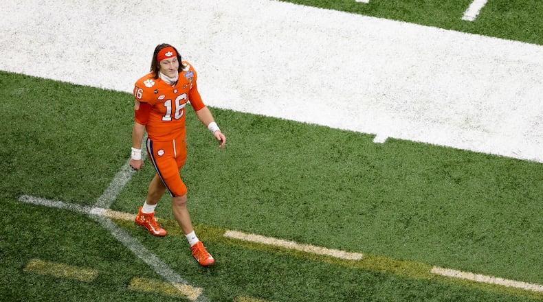 Clemson quarterback Trevor Lawrence leaves the field after the loss to Ohio State in the Sugar Bowl College Football Playoff semifinal Friday, Jan. 1, 2021, in New Orleans. (Butch Dill/AP)