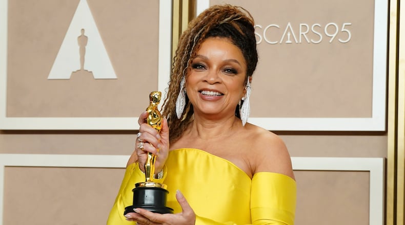 Ruth E. Carter poses with the award for best costume design for "Black Panther: Wakanda Forever" in the press room at the Oscars on Sunday, March 12, 2023, at the Dolby Theatre in Los Angeles. (Photo by Jordan Strauss/Invision/AP)