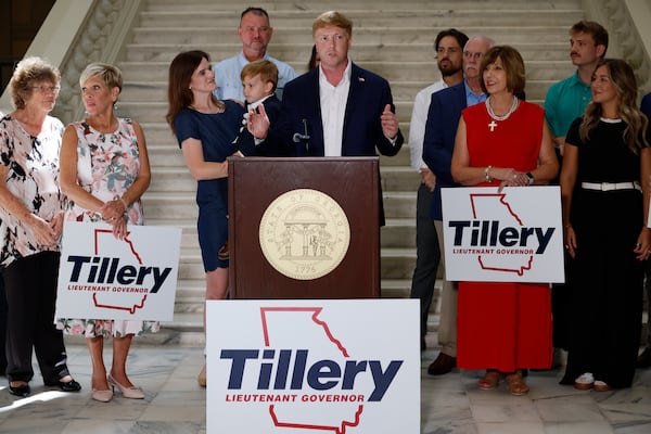 State Sen. Blake Tillery, R-Vidalia, announced his candidacy for lieutenant governor in August surrounded by family and other supporters.