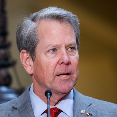 Gov. Brian Kemp at a news conference in March. (Arvin Temkar/AJC)