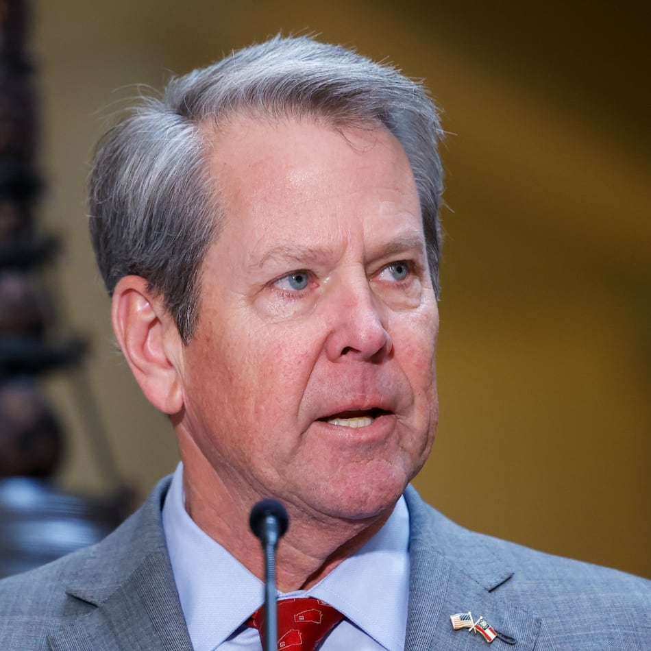 Gov. Brian Kemp at a news conference in March. (Arvin Temkar/AJC)