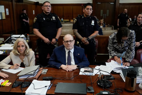 Harvey Weinstein appears for his retrial in Manhattan Criminal Court, Thursday, April 24, 2025, in New York. (AP Photo/Julia Demaree Nikhinson, Pool)