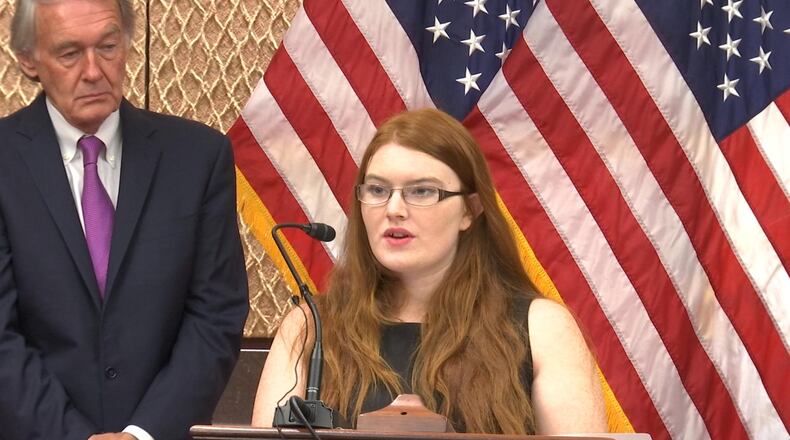 Ashley Moser speaks on Capitol Hill in support of a bill to restrict firearms for young people.