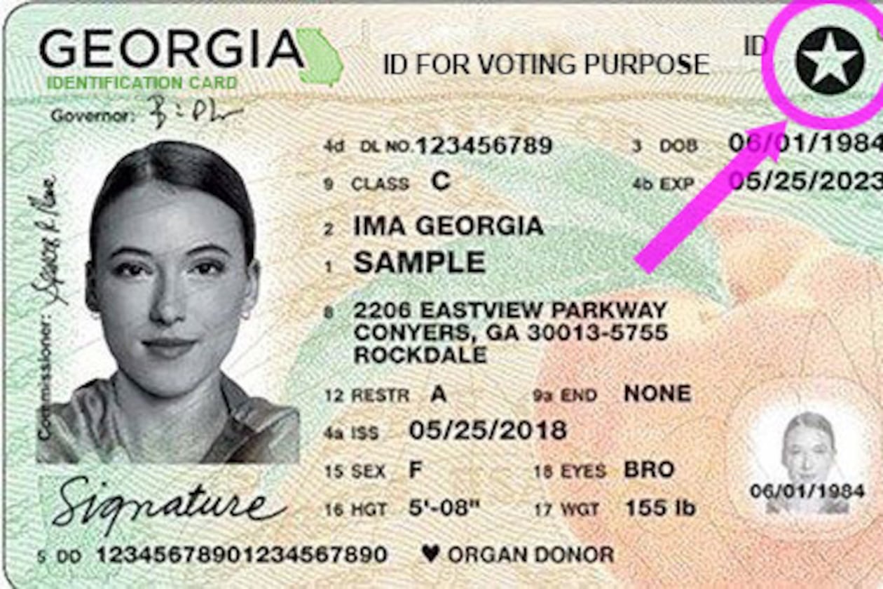 All Georgia ID cards with a black or gold star in the upper right corner are Real ID compliant. (Courtesy of Georgia Department of Driver Services)