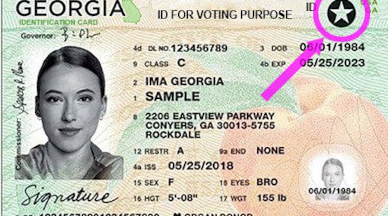 All Georgia ID cards with a black or gold star in the upper right corner are Real ID compliant. (Courtesy of Georgia Department of Driver Services)