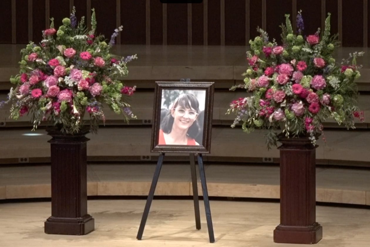 More than 500 people attended a celebration of life Friday for Amy St. Pierre, killed May 3 in a shooting at a Midtown medical office. St. Pierre, 38, once danced ballet on the concert hall stage at Emory University where her memorial was held.