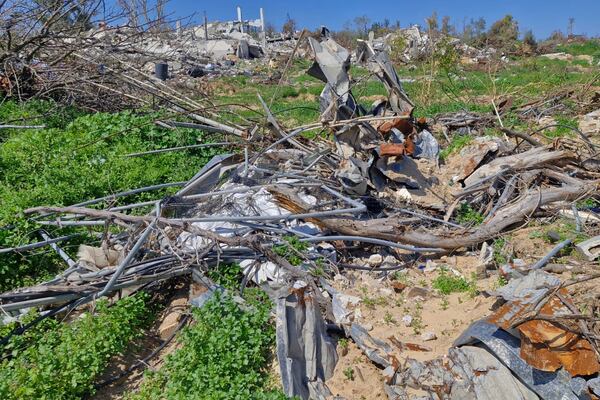 This photo provided by Palestinian Nidal Alzaanin, shows his destroyed greenhouse in Beit Hanoun, Gaza Strip, March, 2025. (AP Photo/Nidal Alzaanin)