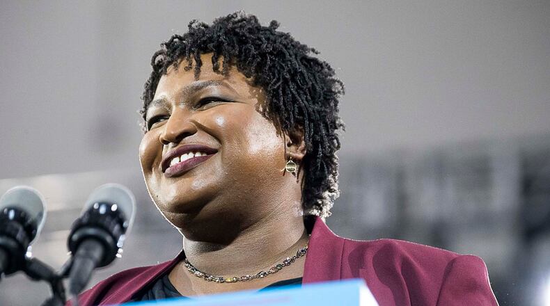 Georgia Gubernatorial candidate Stacey Abrams speaks during a rally in Forbes Arena at Morehouse College, Friday, November 2, 2018. (ALYSSA POINTER/ALYSSA.POINTER@AJC.COM)