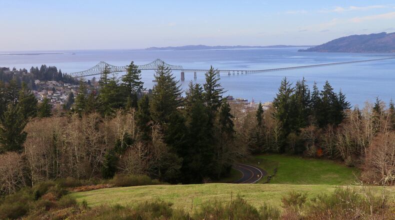 The wide stretch of the Columbia River as it meets the Pacific, seen from the Astoria Column. (Alex Pulaski/Chicago Tribune/TNS)