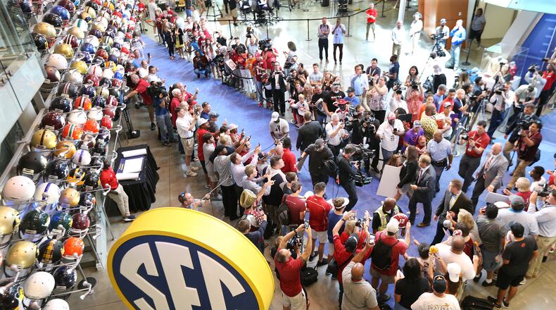 The scene at SEC Media Days at the College Football Hall of Fame in Atlanta on July 18, 2018.