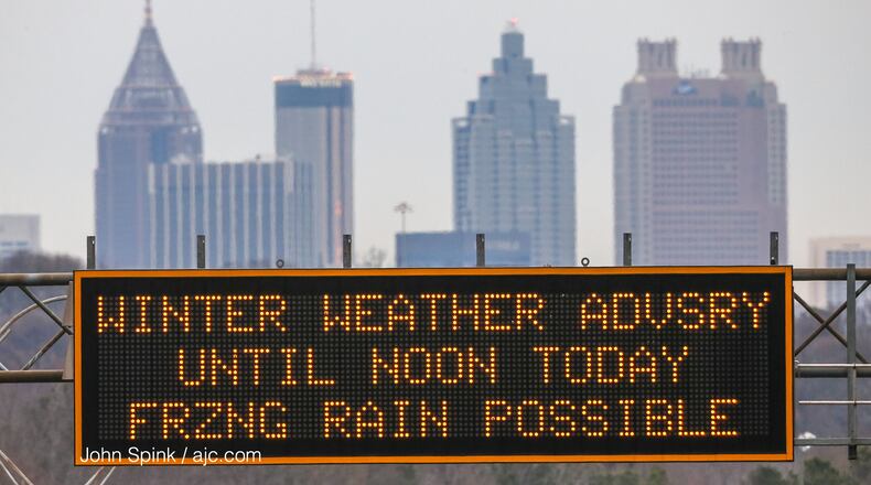 Metro Atlanta is under a winter weather advisory until noon, according to the National Weather Service. JOHN SPINK / JSPINK@AJC.COM