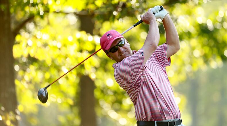 Tyler Crawford hitting his tee ball at the fourth hole during the second round of match play at the 2017 U.S. Mid-Amateur at Capital City Club in Atlanta, Ga. on Wednesday, Oct. 11, 2017. (Copyright USGA/Chris Keane)