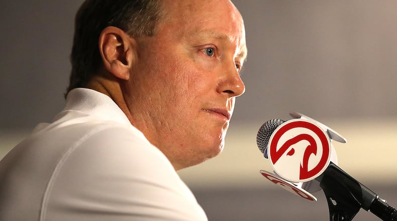 Hawks head coach Mike Budenholzer was suspended for one game for making contact with an official. Curtis Compton /ccompton@ajc.com