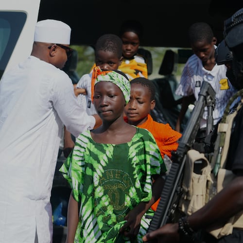 Freed students from St. Mary's Catholic School in the Papiri community arrive at the government house, in Minna, Nigeria, Monday, Dec. 22, 2025. (AP Photo/Sunday Alamba)