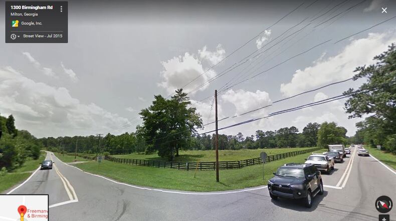 Milton is paying $1.4 million to acquire 21 acres on the southwest corner of Freemanville and Birmingham roads for future green space. GOOGLE MAPS