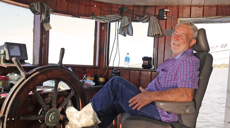 Capt. Eddie Poppell behind the wheel of the Sea Fox shrimp trawler.
Contributed by Eric Dusenbery