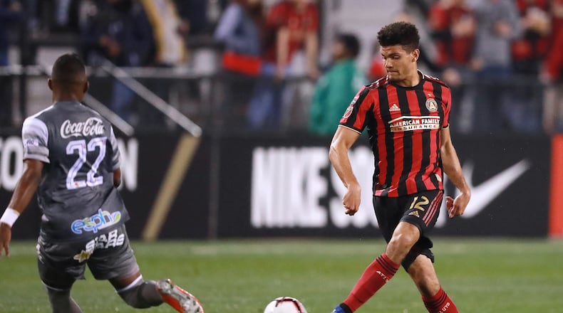 Atlanta United defender Miles Robinson works against C.S. Herediano in their Concacaf Champions League soccer match on Thursday, Feb. 28, 2019, in Kennesaw.    Curtis Compton/ccompton@ajc.com