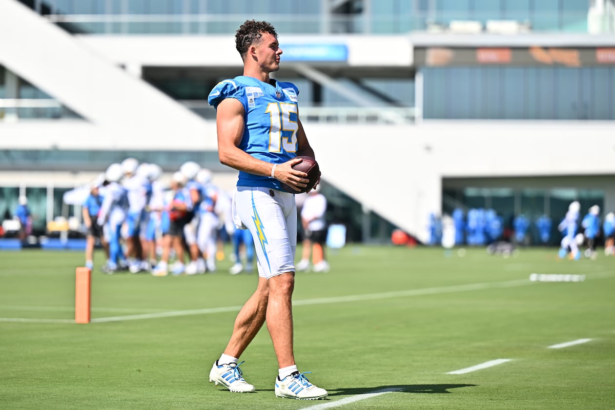 Chargers wide receiver Ladd McConkey walks on the field during training camp on Saturday, Aug. 1, 2026, in El Segundo, Calif. The former Georgia star acknowledges big things could be on the horizon this season. (William Liang/AP)
