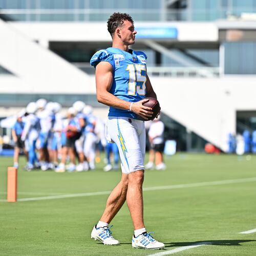 Chargers wide receiver Ladd McConkey walks on the field during training camp on Saturday, Aug. 1, 2026, in El Segundo, Calif. The former Georgia star acknowledges big things could be on the horizon this season. (William Liang/AP)