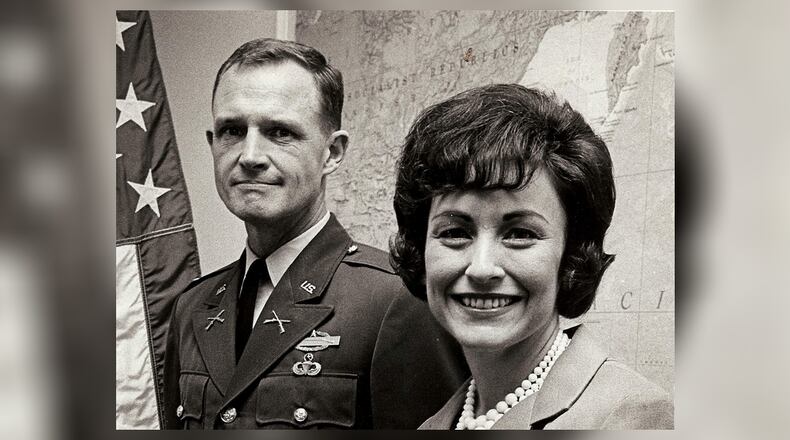 Hal and Julie Moore during an awards ceremony after the Vietnam War. Fort Benning will be renamed Fort Moore in recognition of the couple. (handout)