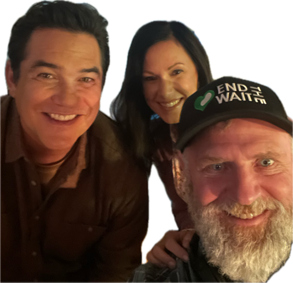 Actor Dean Cain (left) poses with two of the real heroes of the true story “End the Wait,” which lands in theaters later this year. The movie tells the story of Randy Simpkins and wife, Christal, and Randy's donation of a kidney to Russell Dallas in 2023. (Courtesy of End the Wait Foundation)