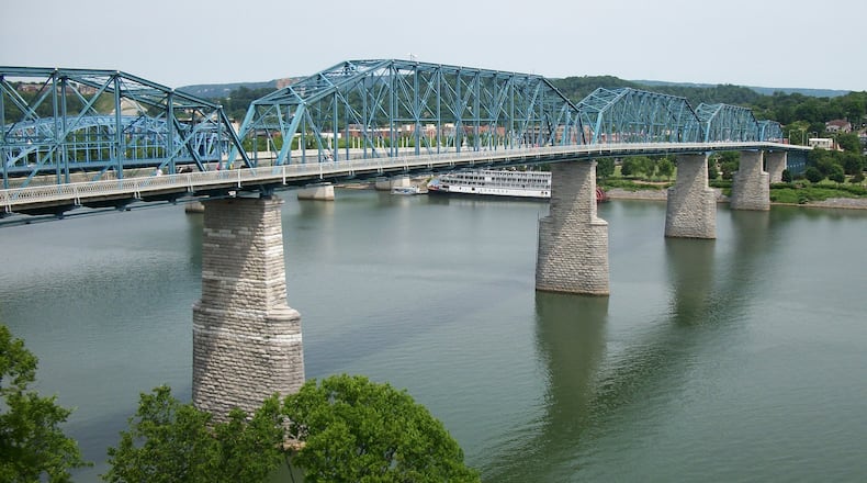 "The Walnut Street Bridge, said to be the world's longest pedestrian bridge, connects downtown Chattanooga to the rejuvenated North Shore neighborhood." Credit: Blake Guthrie. HANDOUT PHOTO - NOT FOR RESALE