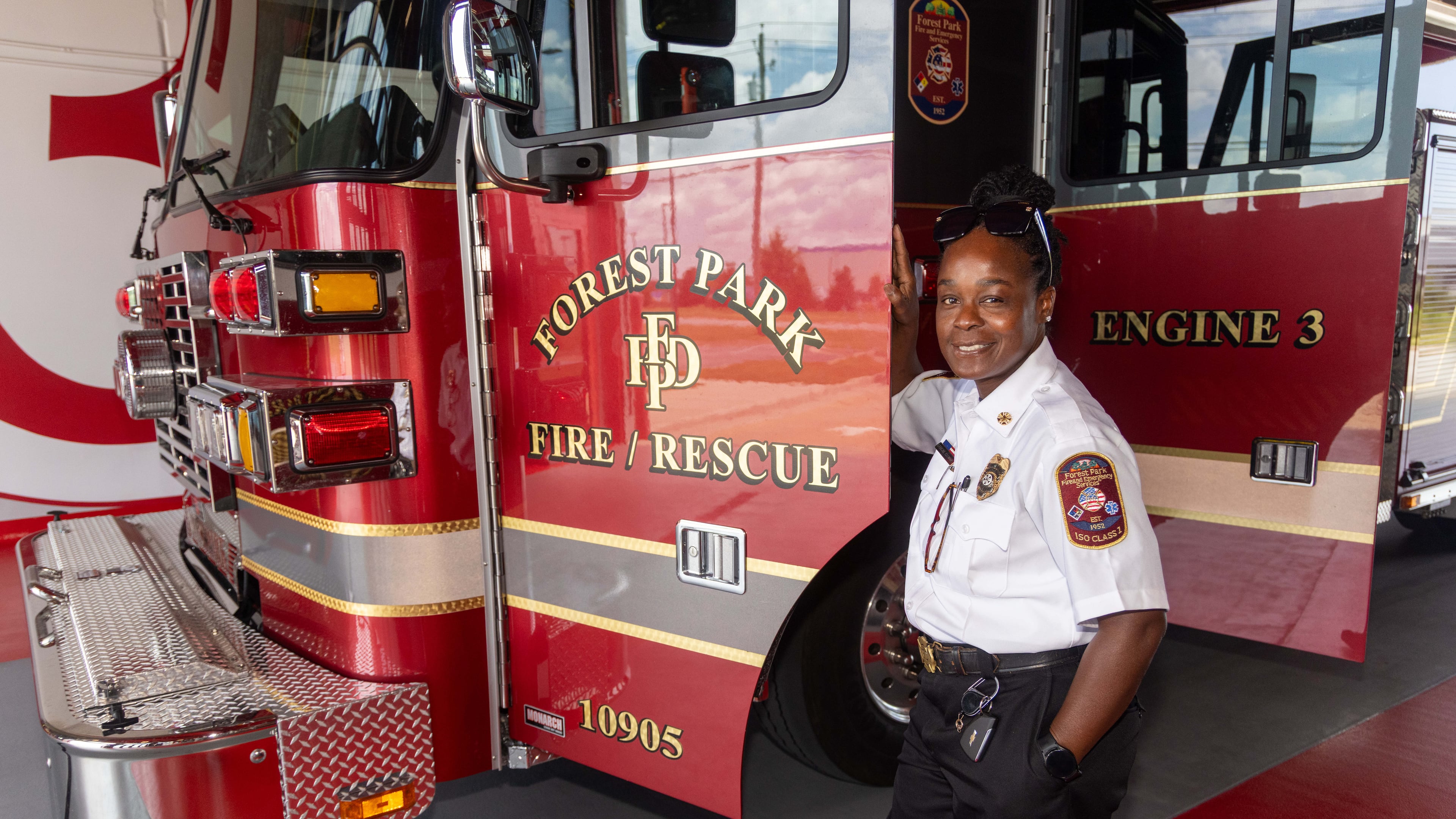 Forest Park Fire Chief Latosha Clemons is hosting her third annual Camp Believe this fall. “Once I got hired in Forest Park, it was my dream to inspire, motivate and encourage young ladies to pursue this career opportunity.” (Phil Skinner for the AJC)