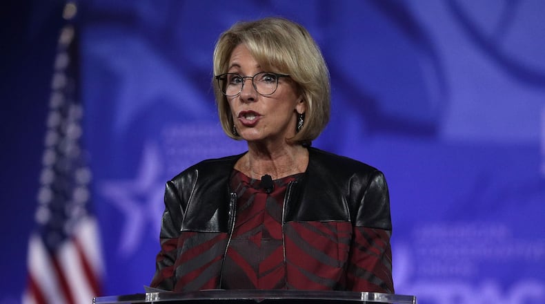 NATIONAL HARBOR, MD - FEBRUARY 23: U.S. Secretary of Education Betsy DeVos speaks during the Conservative Political Action Conference at the Gaylord National Resort and Convention Center February 23, 2017 in National Harbor, Maryland. Hosted by the American Conservative Union, CPAC is an annual gathering of right wing politicians, commentators and their supporters. (Photo by Alex Wong/Getty Images)
