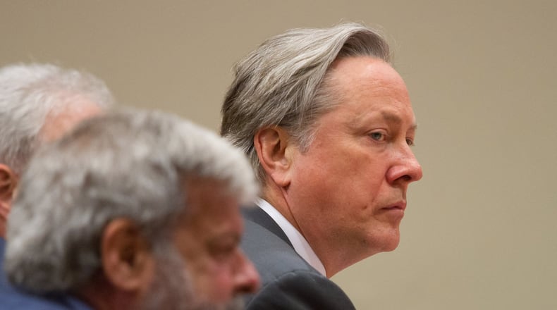 Former DeKalb County Police Officer Robert Olsen listens to testimony during his trial at the DeKalb County Superior Court in Decatur GA Monday 21, 2018. STEVE SCHAEFER / SPECIAL TO THE AJC