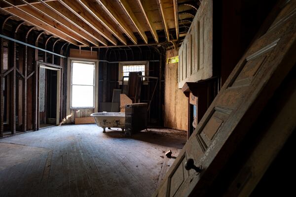 Much of the interior of the Rufus M. Rose House is torn down to the studs. (Ben Gray for the AJC)