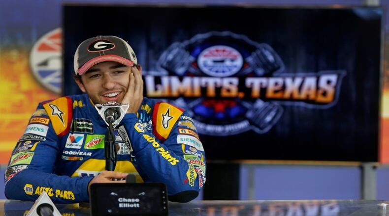 NASCAR driver Chase Elliott talks about the on-track tire tests at Texas Motor Speedway in Fort Worth, Texas, on January 9, 2018. (Brad Loper/Fort Worth Star-Telegram/TNS)