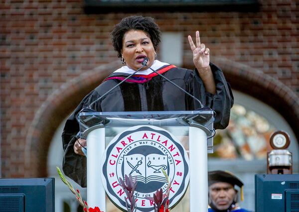 Well-known political activist and former Georgia gubernatorial candidate Stacey Abrams speaks at the 2020 Clark Atlanta University graduation Saturday at the Harkness Hall Quadrangle in Atlanta on May 15, 2021. The 2020 ceremony was postponed because of the COVID-19 pandemic. (Photo: Steve Schaefer for The Atlanta Journal-Constitution)