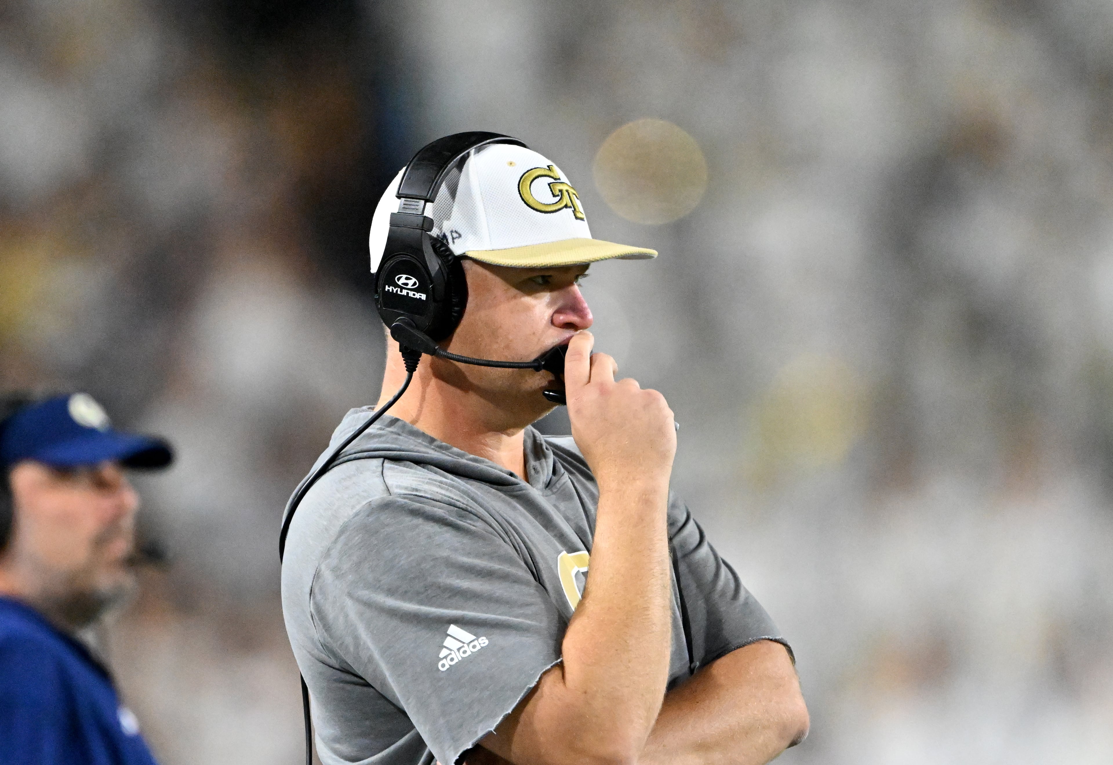 Georgia Tech head coach Brent Key reacts during the first half in an NCAA college football game at Bobby Dodd Stadium, Saturday, November 22, 2025 in Atlanta. (Hyosub Shin / AJC)