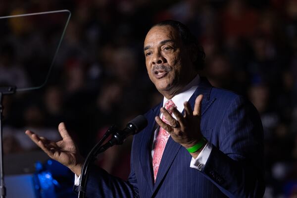 Bruce LeVell speaks in October at Donald Trump’s rally at McCamish Pavilion at Georgia Tech in Atlanta. (Arvin Temkar / AJC)