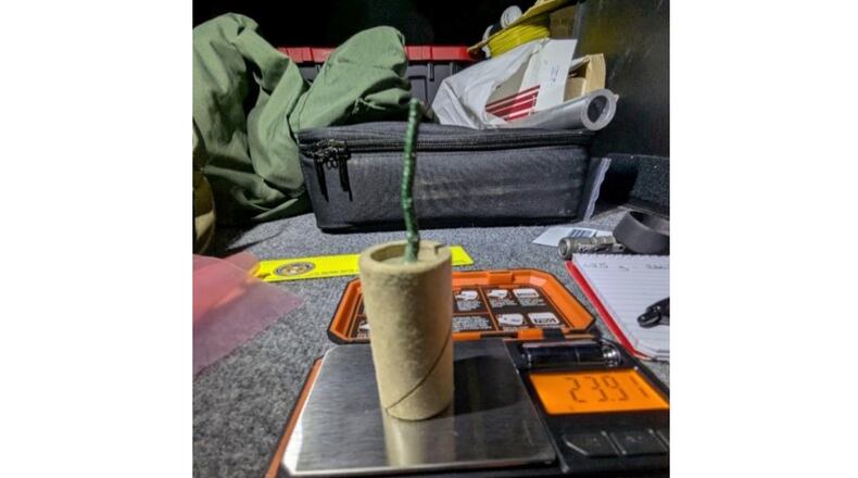 This undated photo provided by the Sacramento County Sheriff's Office on Tuesday, June 2, 2026, shows explosive materials confiscated from a man who prosecutors say attempted to carry them through a Sacramento International Airport security checkpoint. (Sacramento County Sheriff's Office via AP)