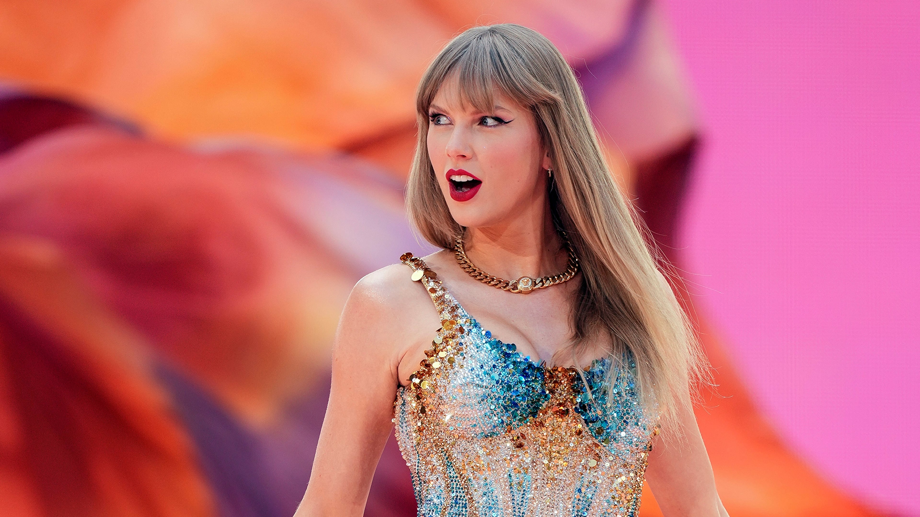 FILE - Taylor Swift performs at Wembley Stadium as part of her Eras Tour, June 21, 2024, in London. (Photo by Scott A Garfitt/Invision/AP, File)
