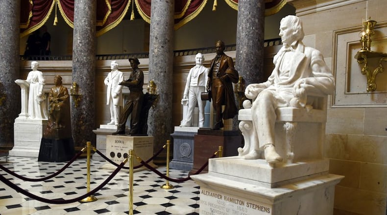 Alexander Hamilton Stephens, the Confederate vice president throughout the Civil War, is one of two Georgians honored with statues on display in the National Statuary Hall at the U.S. Capitol. A proposal by state Rep. Trey Kelley, R-Cedartown, would replace the statue with one honoring Atlanta Braves legend Henry Aaron. Susan Walsh / Associated Press