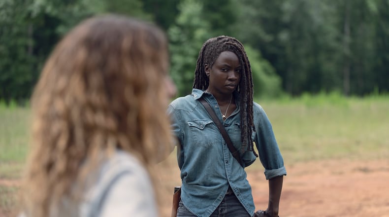 Danai Gurira as Michonne, Nadia Hilker as Magna - The Walking Dead _ Season 9, Episode 7 - Photo Credit: Gene Page/AMC