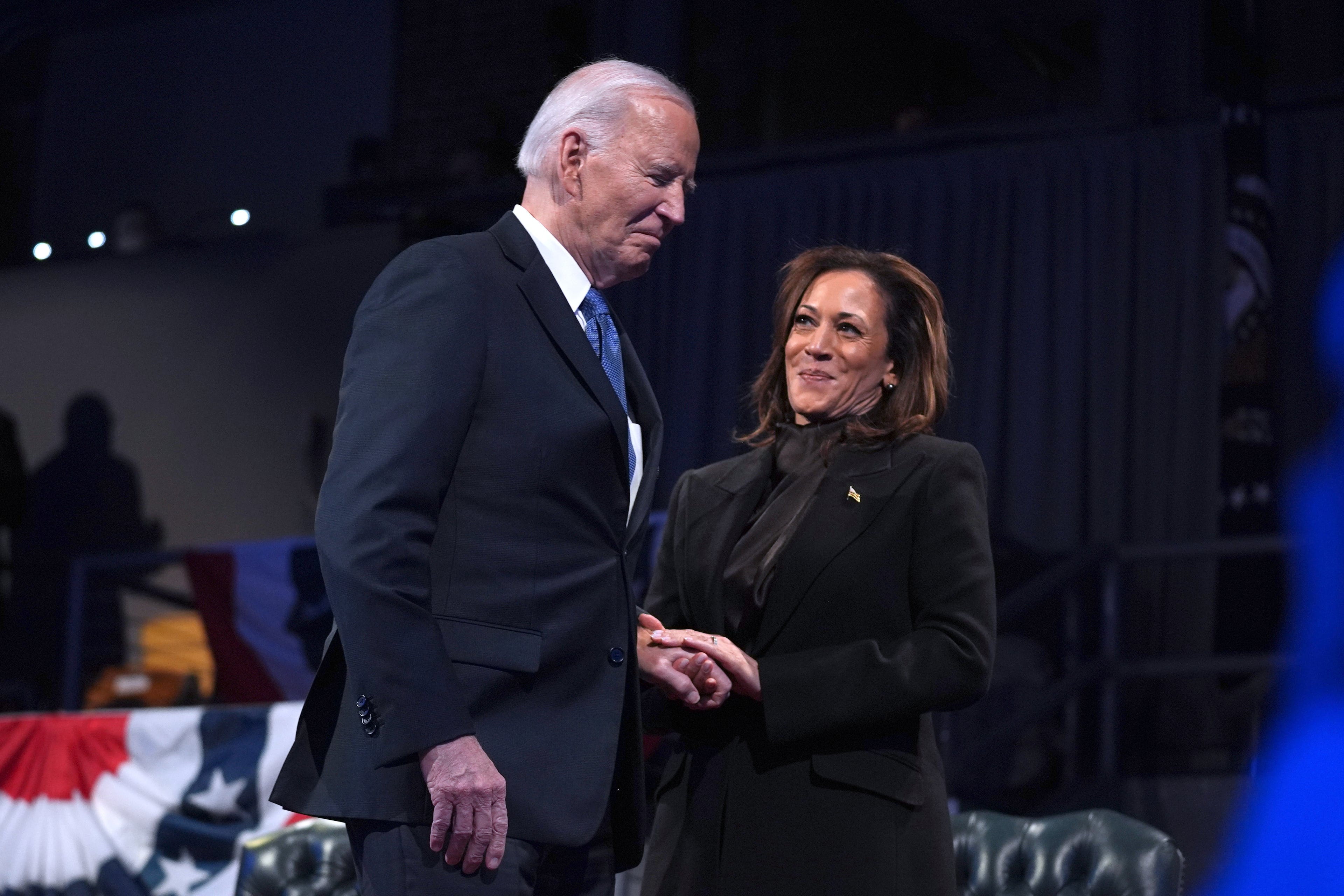 President Joe Biden and Vice President Kamala Harris attend a Department of Defense commander-in-chief farewell ceremony at Joint Base Myer-Henderson Hall in January. (Evan Vucci/AP)