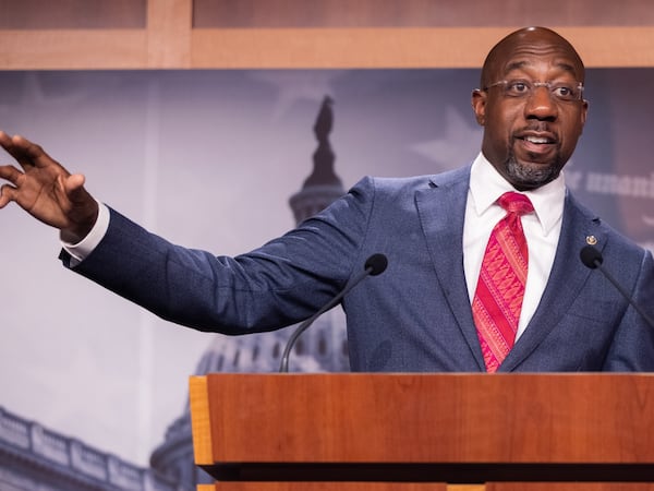 U.S. Sen. Raphael Warnock, D-Ga., speaks at a news conference on Medicaid expansion with other Democratic lawmakers on Capitol Hill in Washington, DC on September 23rd, 2021. (Nathan Posner for the AJC).