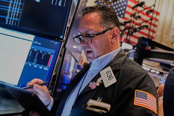 Trader Edward Curran works on the floor of the New York Stock Exchange, Monday, June 23, 2025. (AP Photo/Richard Drew)