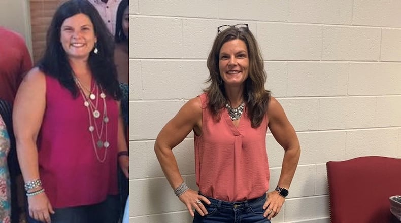 In the photo on the left, taken in August 2017, Marsha Baggett weighed 205 pounds. In the photo on the right, taken in August, she weighed 149 pounds. (Photos contributed by Marsha Baggett)