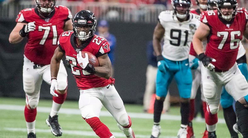 Falcons running back Brian Hill (23). (ALYSSA POINTER/ALYSSA.POINTER@AJC.COM)