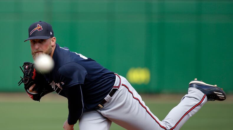 Atlanta Braves relief pitcher Ian Krol throws in the sixth inning of a spring training baseball game against the Philadelphia Phillies, Tuesday, March 14, 2017, in Clearwater, Fla. (AP Photo/John Raoux)