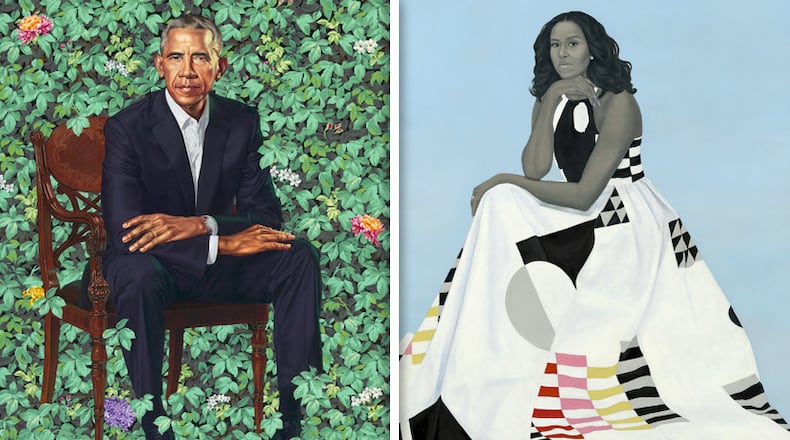 The official portraits of Barack Obama and Michelle Obama commissioned for the National Portrait Gallery, Smithsonian Institution, will go on a one-year national tour that will bring them to the High Museum of Art in atlanta in January, 2022. CONTRIBUTED:  NATIONAL PORTRAIT GALLERY/ASSOCIATED PRESS