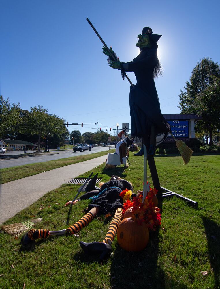 Scarecrows line Main Street in Kennesaw