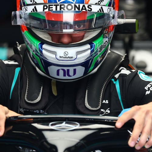 Mercedes driver Andrea Kimi Antonelli of Italy gets into his car as he prepares for the qualifying session ahead of the Formula One Grand Prix at the Spa-Francorchamps racetrack in Spa, Belgium, Saturday, July 18, 2026. (Sarah Meyssonnier, Pool Photo via AP)