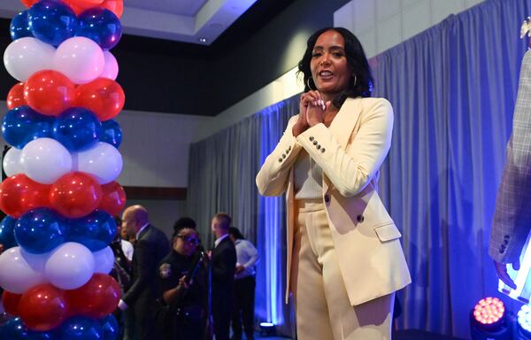 Gubernatorial candidate Keisha Lance Bottoms thanks supporters after winning the Democratic primary election during her Election Day watch party at the Hyatt Regency on Tuesday, May 19, 2026, in Atlanta. (Natrice Miller for The AJC)