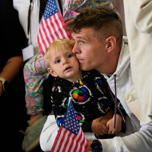 FILE - Afrikaner refugees from South Africa arrive, May 12, 2025, at Dulles International Airport in Dulles, Va. (AP Photo/Julia Demaree Nikhinson, File)